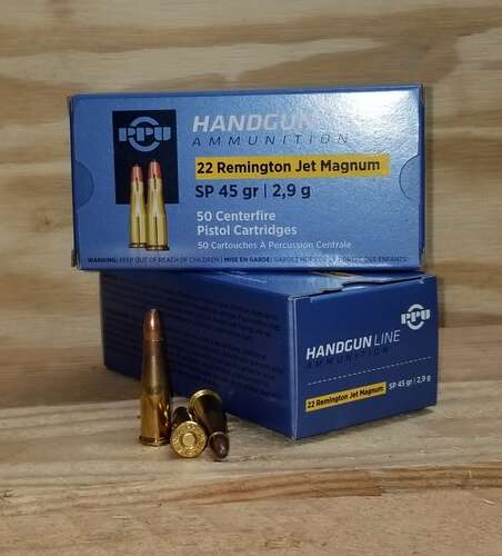 Ammunition TRZ Trading Inc. Ready Series PRIVI 22 REMINGTON JET MAGNUM SP 45GR 50BX